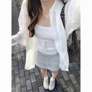 白色防晒衬衫外套春夏季少女童装新款衬衣宽松显瘦气质薄款上衣