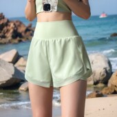 三分宽松瑜伽裤 马拉松速干防走光运动短裤 女假两件跑步跳操健身裤