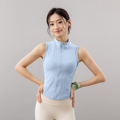 masonway运动背心立领无袖马甲拉链上衣健身服跑步训练外穿瑜伽服