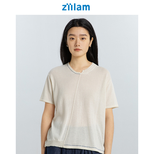 薄款 ziilam枝蓝 纯色圆领夏季 和纸针织短袖 宽松休闲上衣T恤 女款