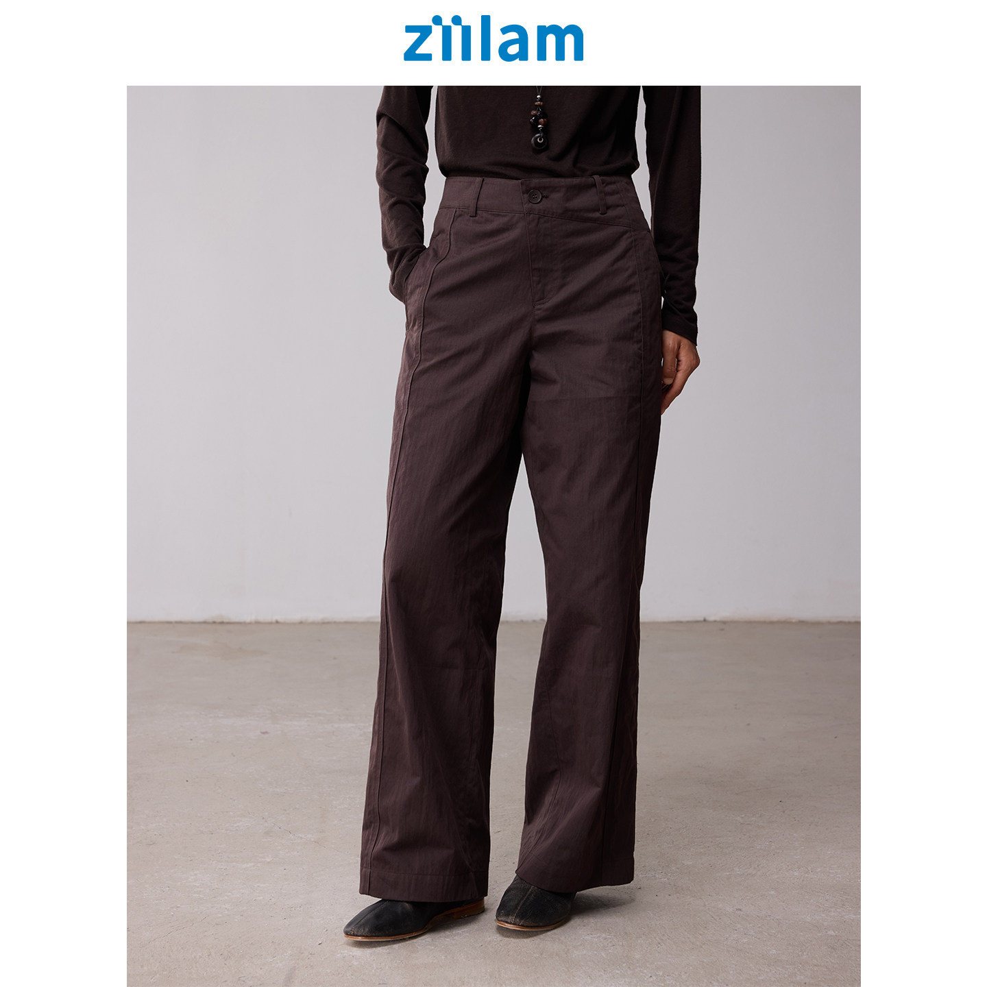 ziilam枝蓝 错位长裤棉锦混纺直筒微瘦肌理松弛阔腿裤女,女装/女士精品,休闲裤,淘宝优惠券,粉丝福利购,淘宝优惠卷