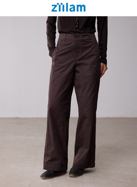 ziilam枝蓝 错位长裤棉锦混纺直筒微瘦肌理松弛阔腿裤女