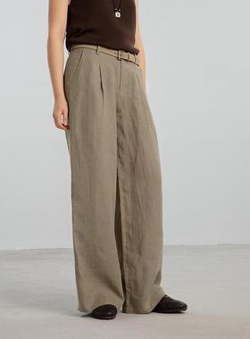 ziilam枝蓝 亚麻单褶直筒裤比利时进口LIBECO亚麻春夏高腰女裤