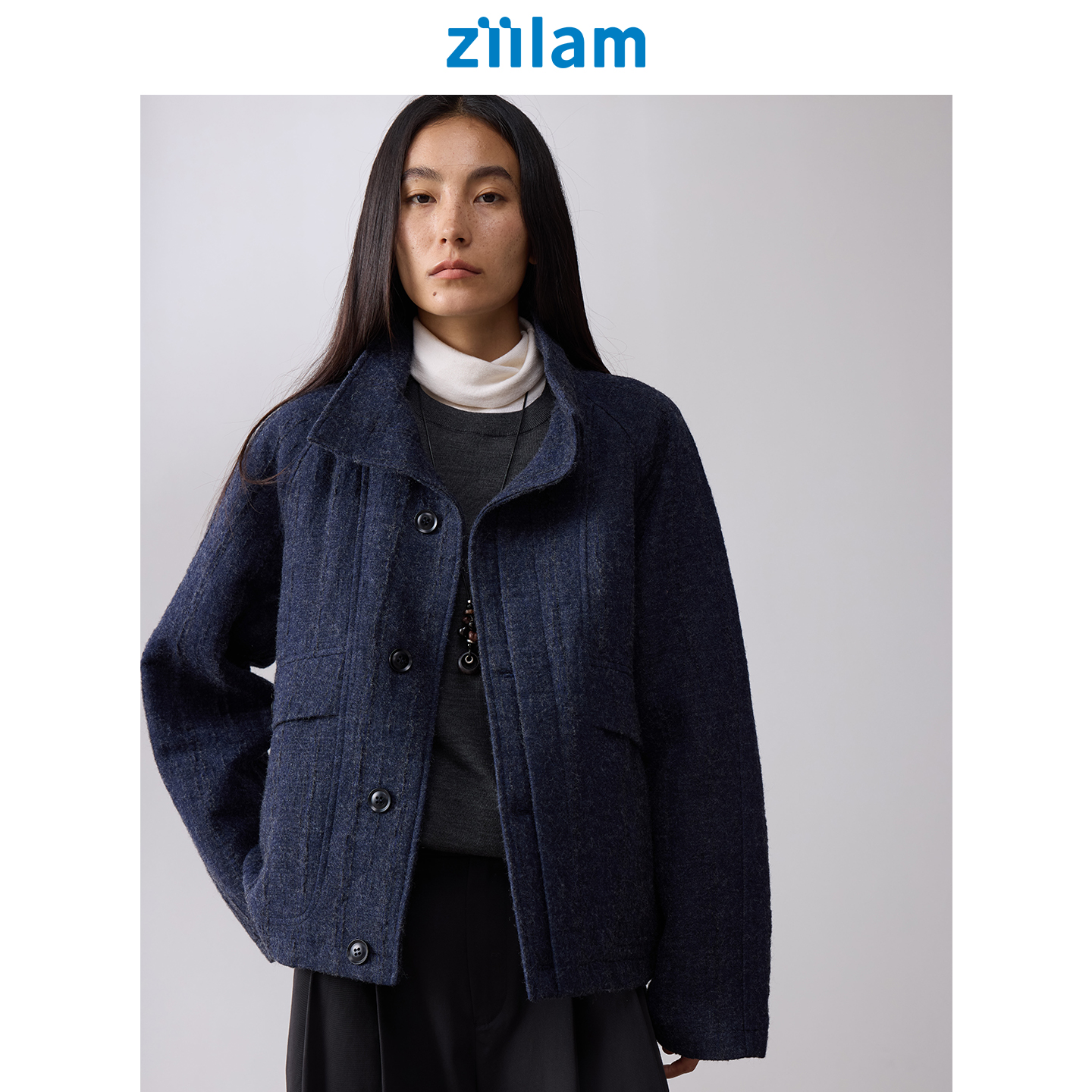 ziilam枝蓝羊毛立领呢夹克