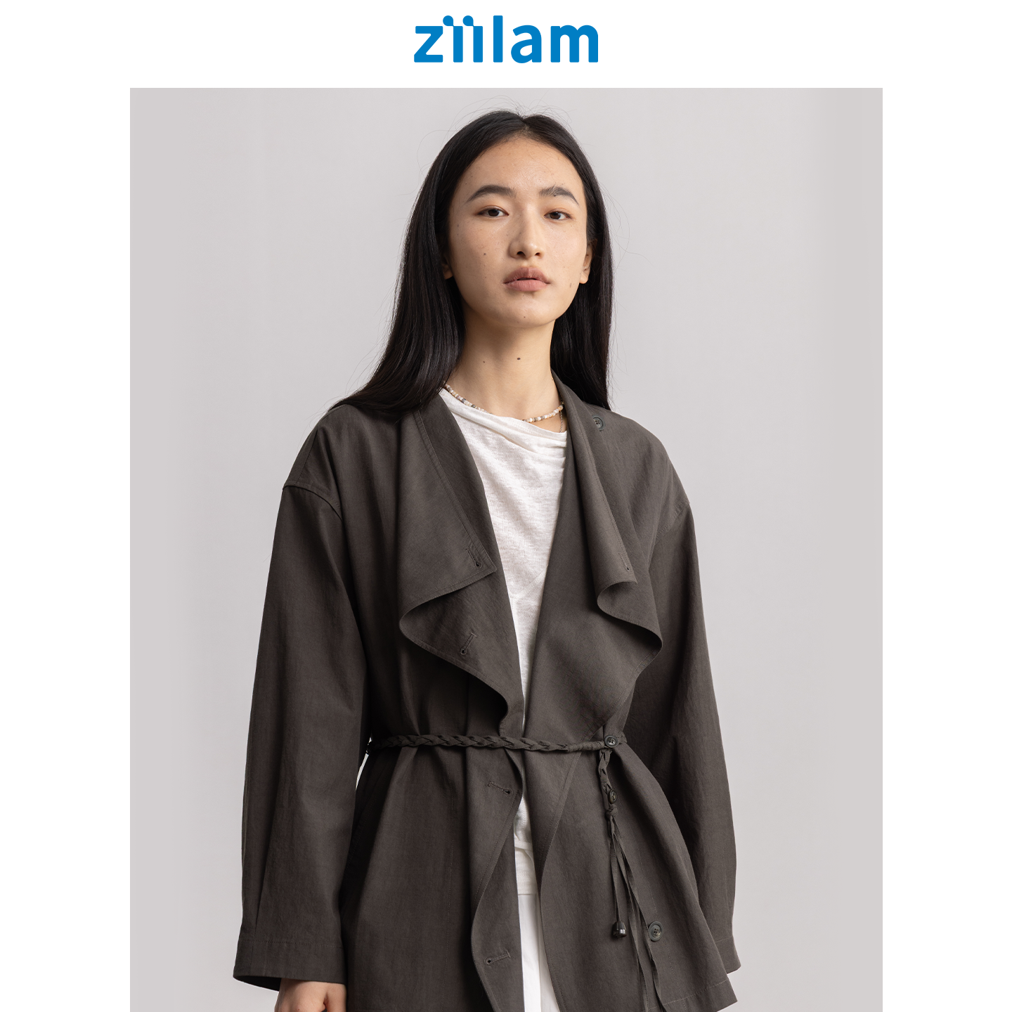 ziilam枝蓝天丝荡领风衣早春外套2026春季新款外套女士短款薄外套