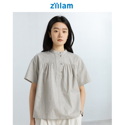 ziilam枝蓝格纹短袖衬衫