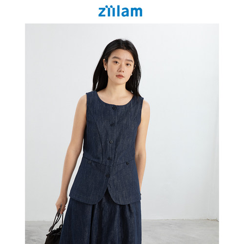 ziilam枝蓝棉麻牛仔马甲