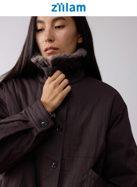 ziilam枝蓝 夹棉毛领外套3M新雪丽棉轻盈保暖短款复古棉服夹克女