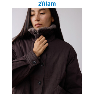 ziilam枝蓝 夹棉毛领外套3M新雪丽棉轻盈保暖短款复古棉服夹克女