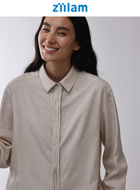 ziilam枝蓝 中长编织衬衫25秋天丝亚麻混纺宽松微落肩休闲上衣女