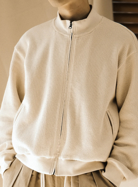 ziilam枝蓝 针织棒球服日系复古棒球领外套宽松休闲夹克上衣男女