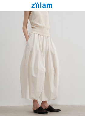 ziilam枝蓝 纸感茧型半裙女花苞半身裙纯棉复古长裙原创设计春夏