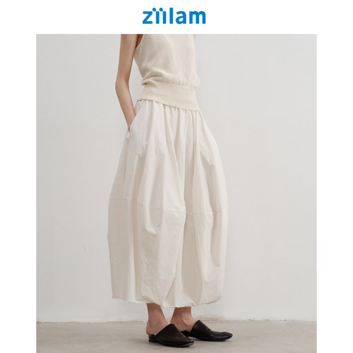 ziilam枝蓝纸感茧型半裙