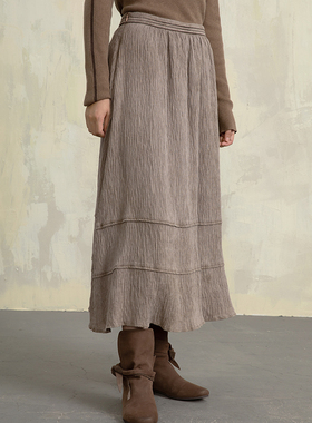 ziilam枝蓝 植物染塔克褶半裙女a字设计感小众松弛感原创设计秋冬