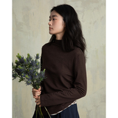 ziilam枝蓝 羊毛抽皱打底女半高领长袖 咖色上衣绿色设计感内搭