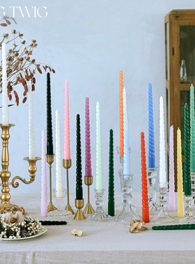四支装彩色螺纹长杆蜡烛烛光晚餐婚礼西餐无烟蜡烛氛围装饰摆件