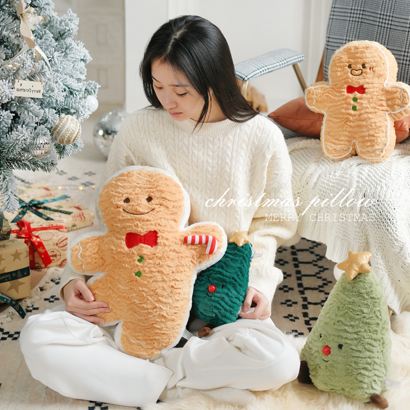 圣诞节姜饼人礼物老人装饰抱枕树玩偶客厅沙发毛绒玩偶床上小抱枕