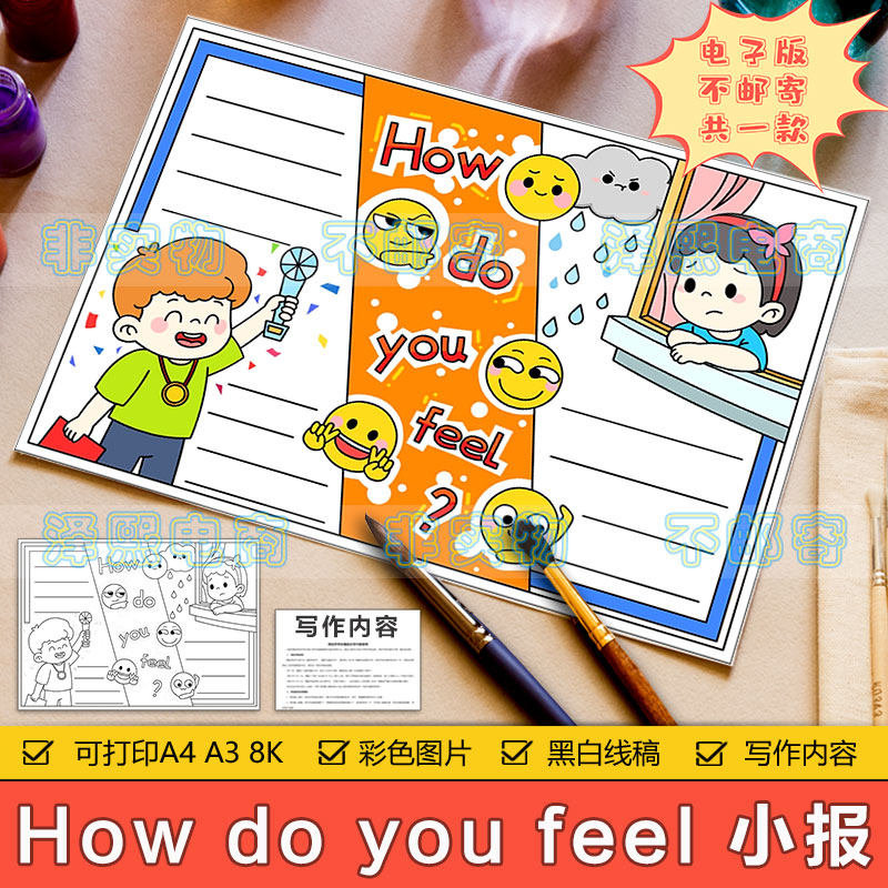小学生六年级英语 how do you feel 你感觉怎么样英文手抄报模板
