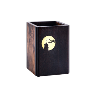 中国风中式禅意木质笔筒老板办公桌桌面高档精致高级感笔桶摆件艺术收纳盒实木红木方形创意简约送老师定制