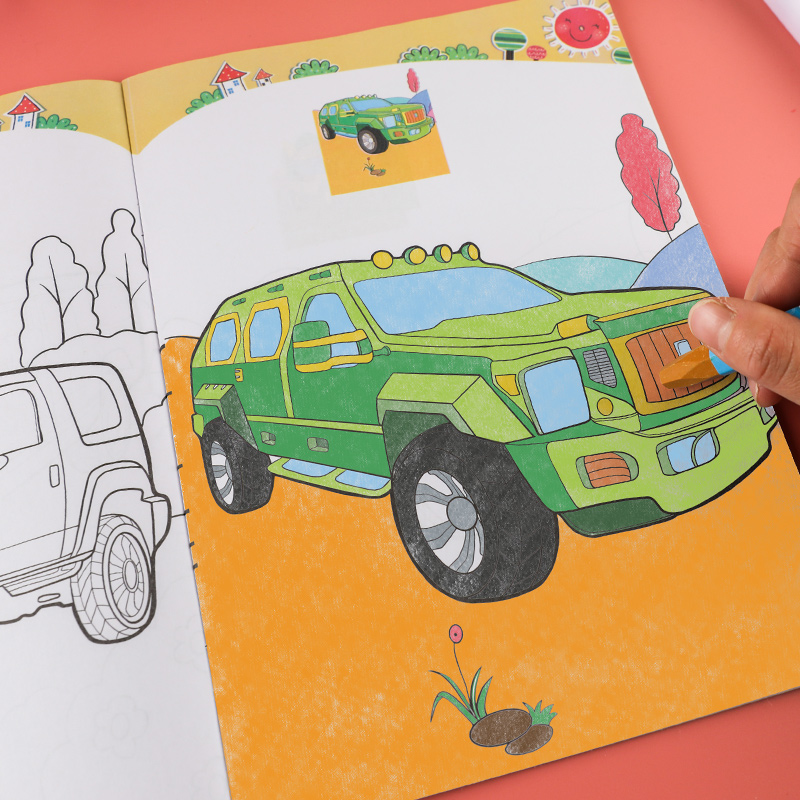 汽车涂色画儿童启蒙图画学画书男孩宝宝涂鸦绘本工程车填色绘画册