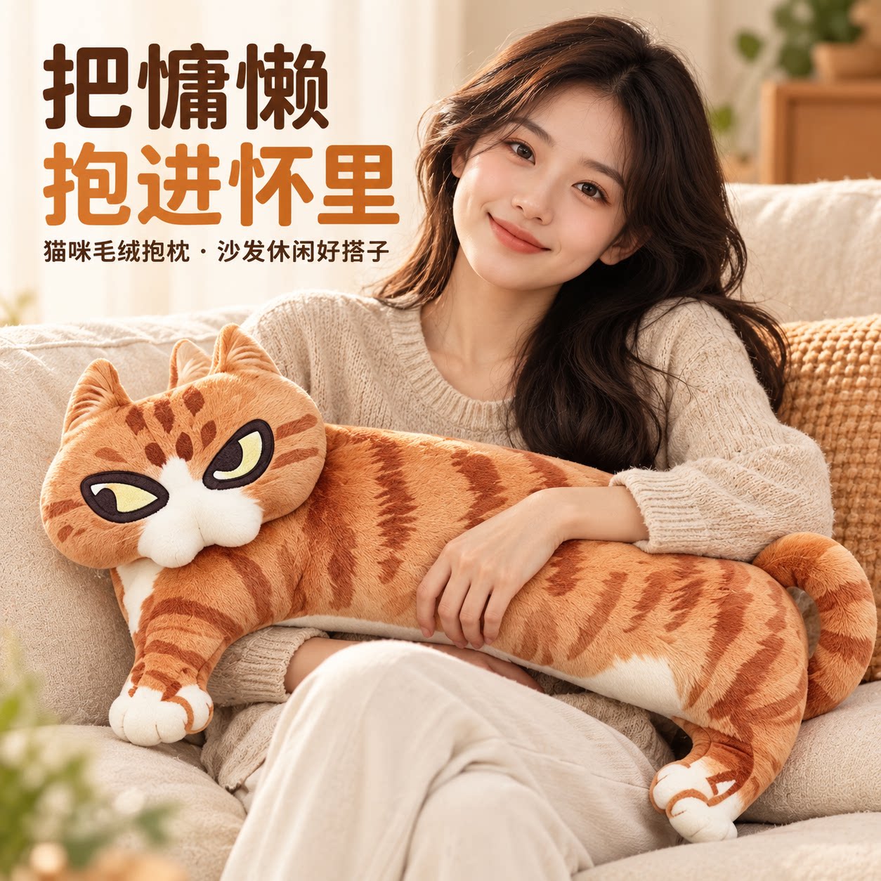 老吴猫抽象表情包抱枕靠枕挂件毛绒玩偶公仔儿童丑萌趣味搞怪玩具
