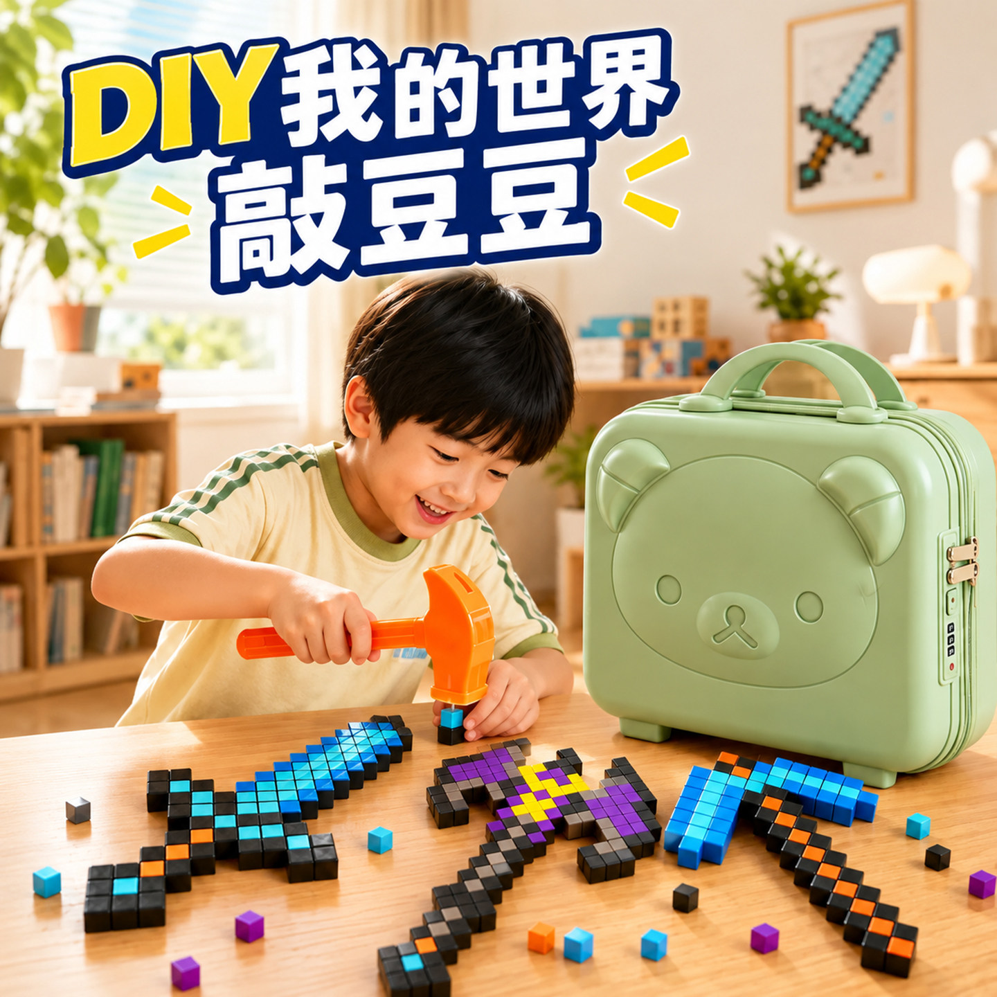 我的世界敲豆豆玩具套装diy大号模板拼豆儿童像素桌面游戏创意