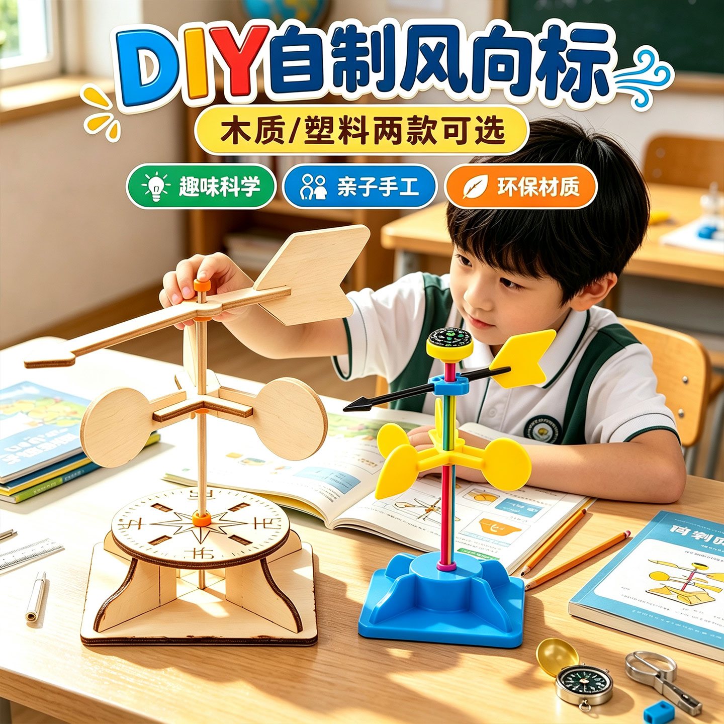 自制风向标小学生科技小制作幼儿园小学生三年级上册科学实验套装stem材料包实验器材教材同步教具物理小发明