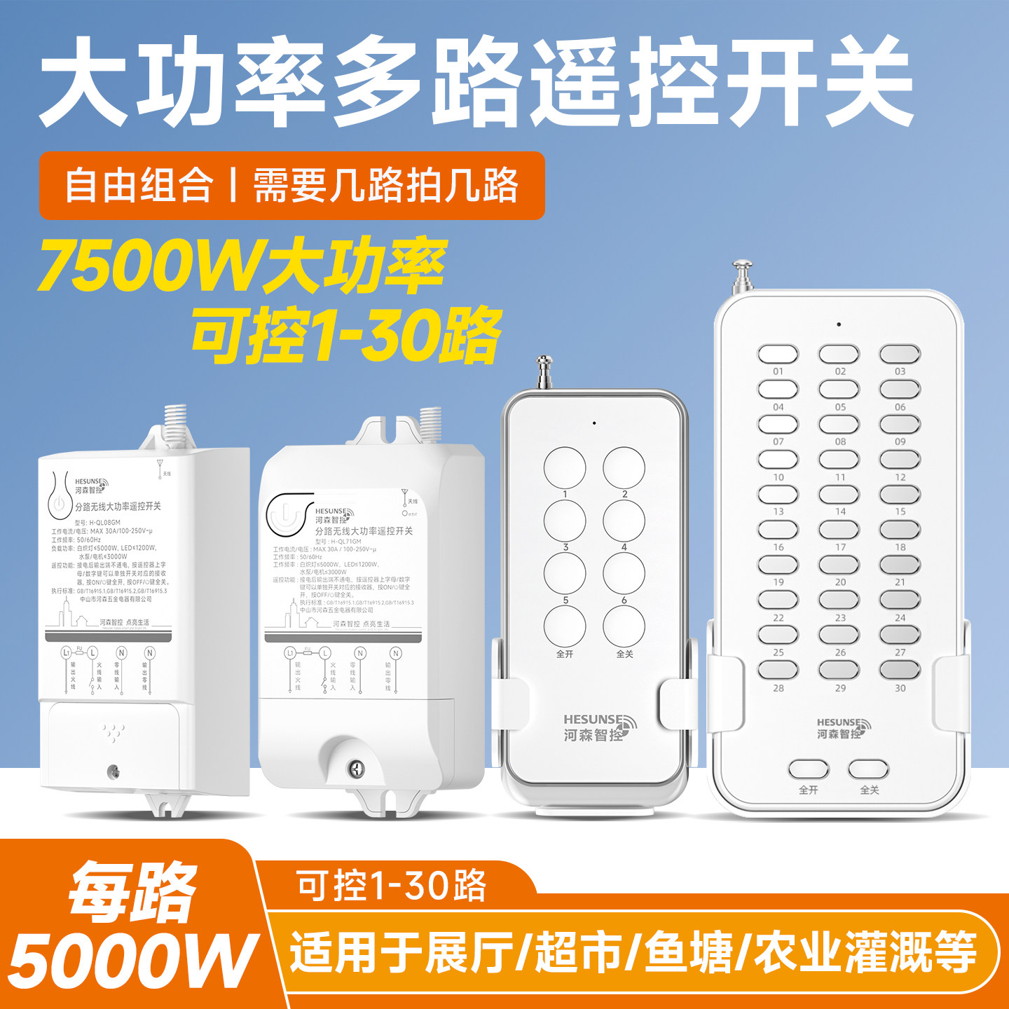 智能家居多路无线遥控开关DIY学习型433发射灯具改装接收器模块