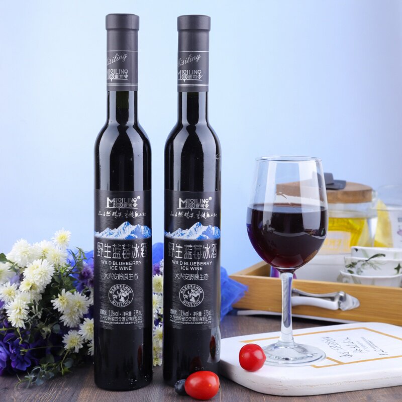 蜜司令大兴安岭野生蓝莓冰酒11度蓝莓果酒地方特产375ml*2瓶礼盒