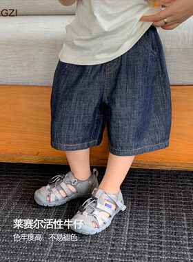【棉麻牛仔】莱赛尔棉麻男童夏季活性短裤牛仔柔软橙子小童店