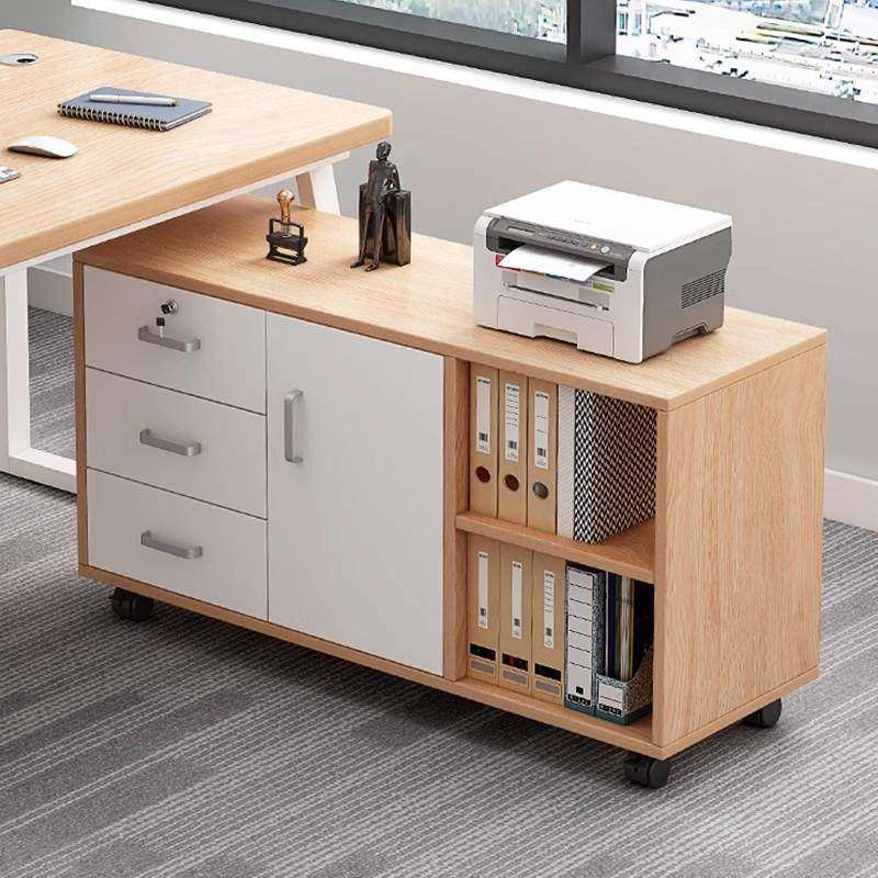 木质文件柜办公室带锁小柜子移动收纳柜抽屉柜带轮桌下储物柜矮柜