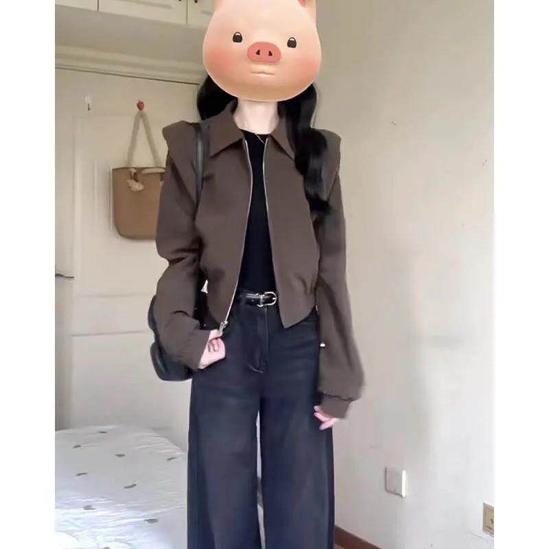 2025秋冬季外套女新款感棕色短款夹克上衣初秋美拉德百搭潮女