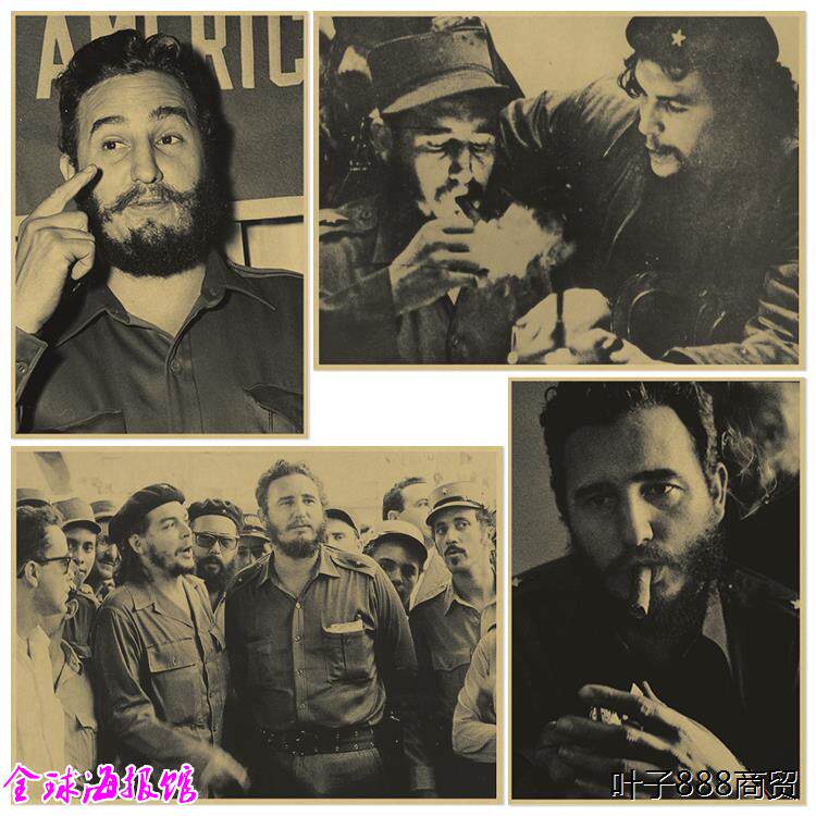 卡斯特罗 古巴国父 政治家 苏维埃政权 红色革命复古牛皮纸装饰画