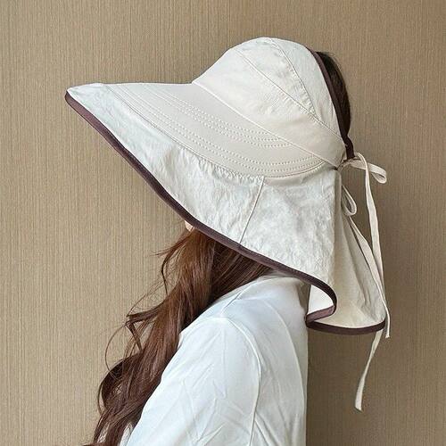 户外防晒帽女夏季大帽檐空顶遮阳帽半空顶扎马尾护颈出游太阳帽子