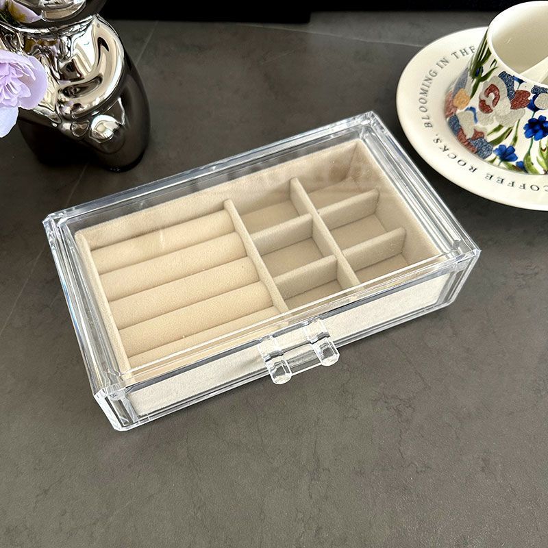 桌面首饰收纳盒耳环抽屉式耳钉项链饰品绒布多层戒指透明亚克力