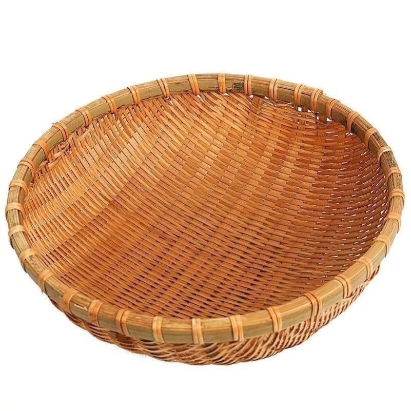 竹编手工竹篮簸箕烟熏馒头筐收纳农家竹制品圆形洗菜沥水水果篮