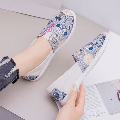 女士老北京帆布鞋春秋款平底妈妈鞋一脚蹬工作鞋休闲透气月子鞋