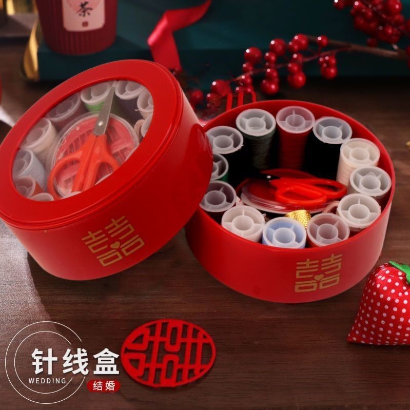 针线盒结婚嫁妆全套绣盒一整套婚庆针线盒套装便携式小型针线包