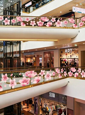 春天主题装饰樱花商店橱窗玻璃门服装店春上新氛围布置春季静电贴