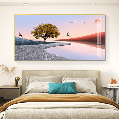 轻奢风景卧室床头装饰画简约现代主卧房间背景墙挂画清新壁画墙画