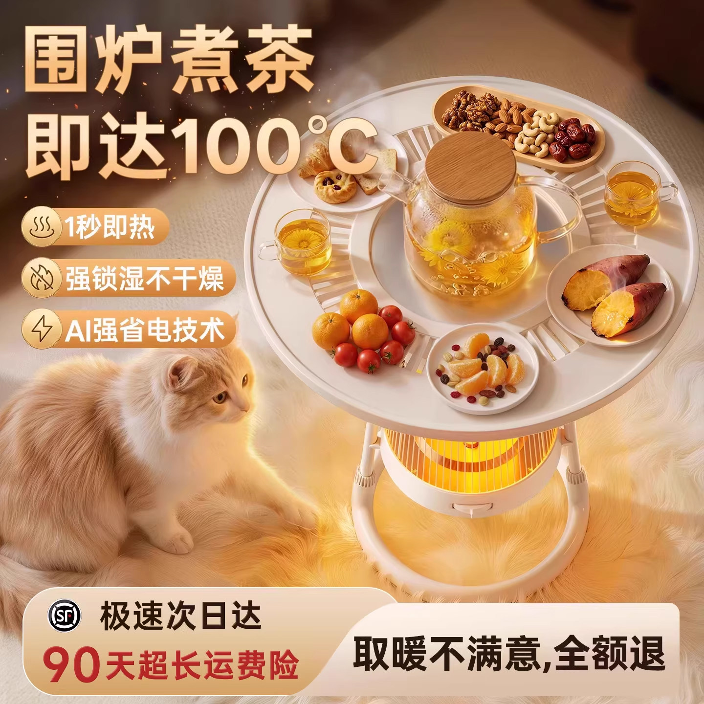 2025新款围炉煮茶取暖器冬季家用电暖器暖气室内烤火炉鸟笼小太阳