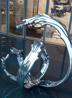 大型不锈钢水浪花雕塑定制创意水滴波纹庭院装饰水景镜面美陈摆件