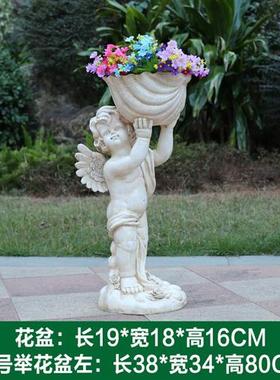 户外天使花缸摆件花园庭院别墅装饰品玻璃钢公园小区草坪景观雕塑
