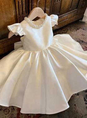 儿童礼服小女孩公主裙春夏季女童礼服白色婚纱花童演出女宝宝周岁
