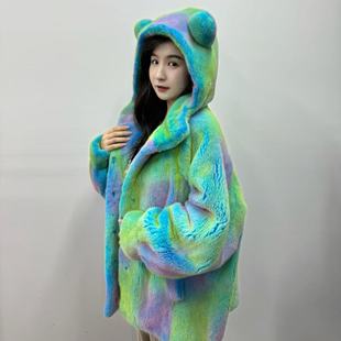 幻彩风梦幻蓝连帽款 新款 2024年冬季 丹麦进口水貂外套 GZ皮草