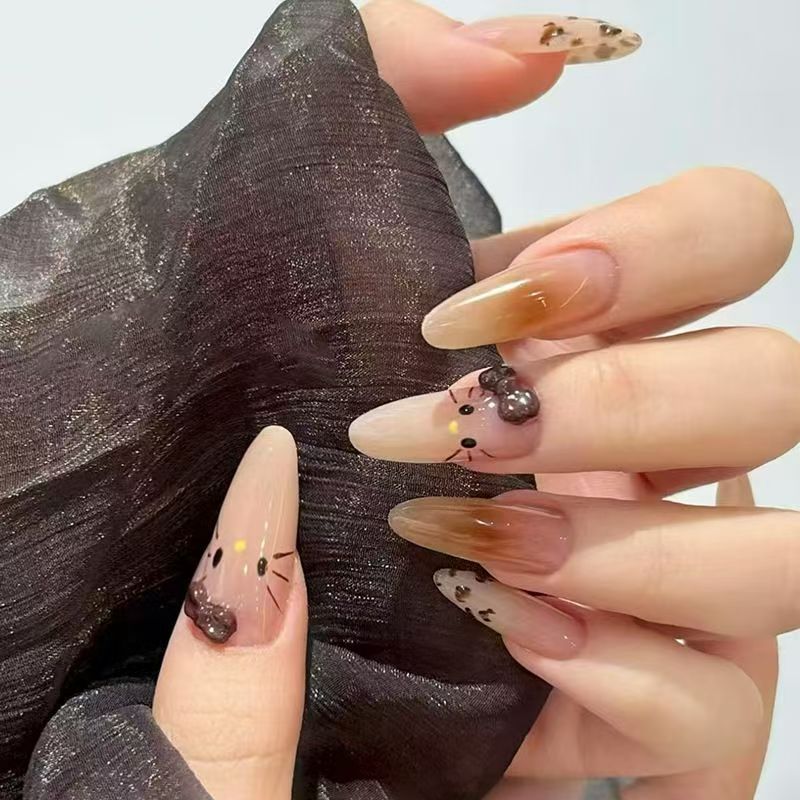 Hellokitty纯手绘手工美甲穿戴甲可爱车厘子豹纹高级显白甜酷辣妹