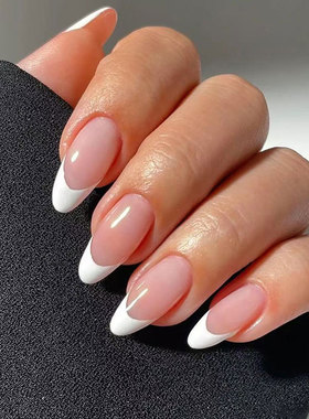 白色法式杏仁甲简约风纯欲穿戴甲欧美ins风跨境外贸美甲片nails