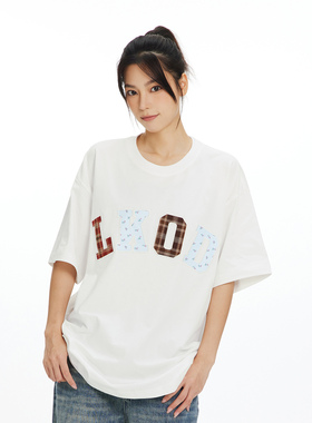 LKOD2024夏季新款多色字母格子碎花贴布潮牌短袖情侣T恤