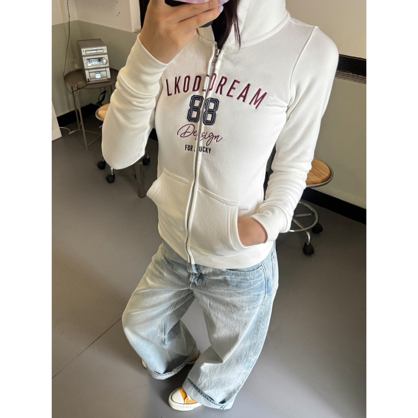秋冬新款美式字母绣花帽衫卫衣