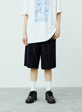 LKOD2021春夏新款泼墨休闲牛仔宽松五分裤男女情侣款短裤